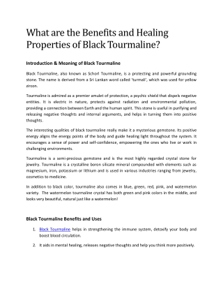 What are the Benefits and Healing Properties of Black Tourmaline?