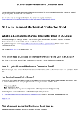 St. Louis Licensed Mechanical Contractor Bond
