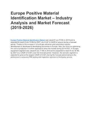 Europe Positive Material Identification Market – Industry Analysis and Market Forecast (2019-2026)