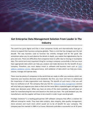 Get Enterprise Data Management Solution From Leader in The Industry