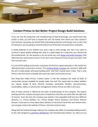Contact Primus to Get Better Project Design-Build Solutions