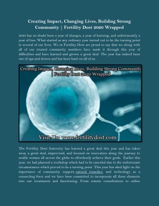 Creating Impact, Changing Lives, Building Strong Community | Fertility Dost 2020 Wrapped