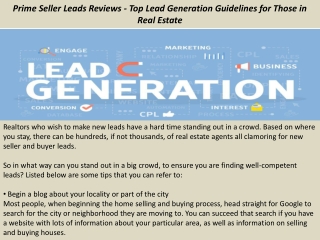 Prime Seller Leads Reviews - Top Lead Generation Guidelines for Those in Real Estate