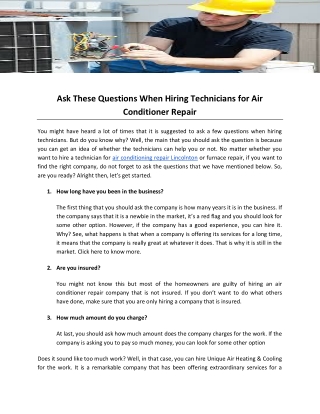 Ask These Questions When Hiring Technicians for Air Conditioner Repair
