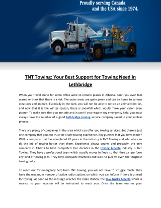 TNT Towing: Your Best Support for Towing Need in Lethbridge