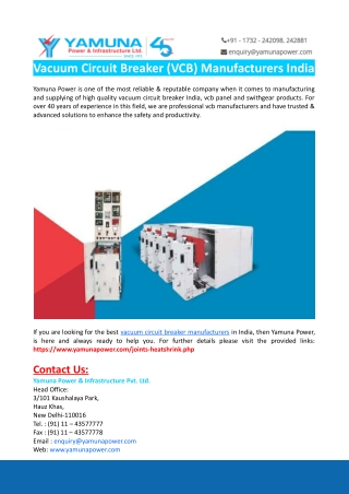 Vacuum Circuit Breaker (VCB) Manufacturers India