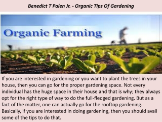 Benedict T Palen Jr. - Organic Tips Of Gardening