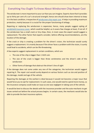 Everything You Ought To Know About Windscreen Chip Repair Cost