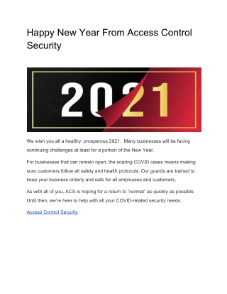 Happy New Year From Access Control Security