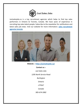 Sales Recruitment Agencies Toronto | Justsalesjobs.ca