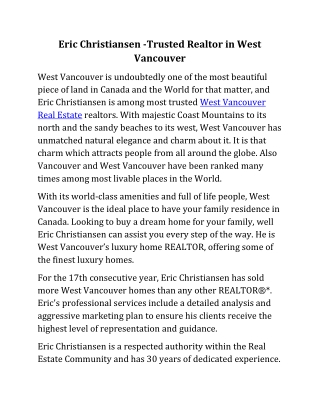 Eric Christiansen -Trusted Realtor in West Vancouver