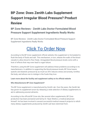 BP Zone - Does Zenith Labs Supplement Support Irregular Blood Pressure? Product Review