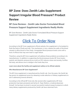 BP Zone-Does Zenith Labs Supplement Support Irregular