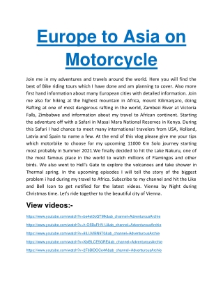 Europe to Asia on Motorcycle