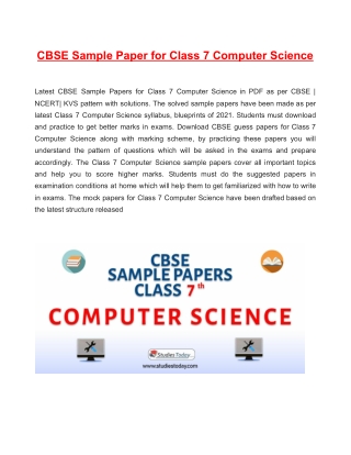 Download CBSE Sample Paper for Class 7 Computer Science with solution in PDF