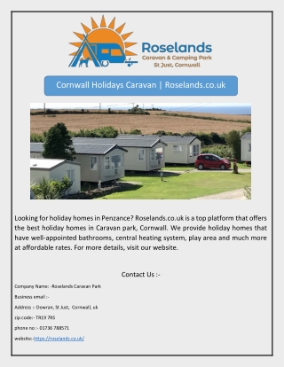 Cornwall Holidays Caravan | Roselands.co.uk