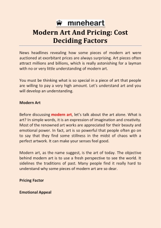 Modern Art And Pricing: Cost Deciding Factors