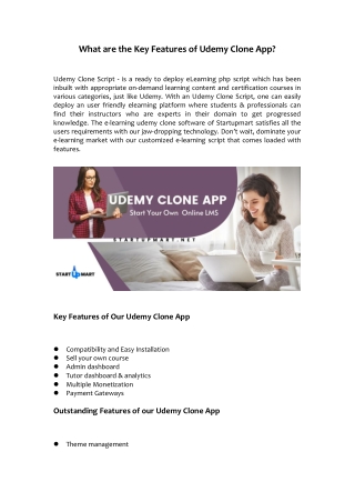 What are the key features of udemy clone app?