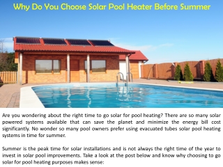 Why Do You Choose Solar Pool Heater Before Summer?