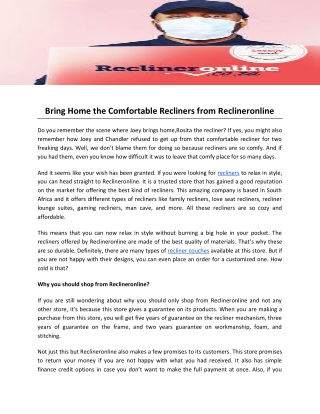 Bring Home the Comfortable Recliners from Reclineronline