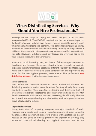 Virus Disinfecting Services: Why Should You Hire Professionals?