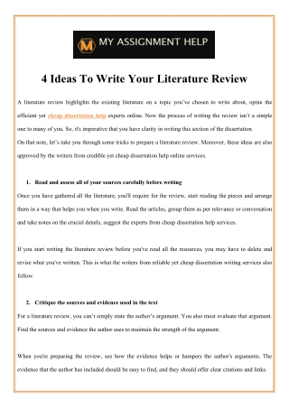 4 Ideas To Write Your Literature Review
