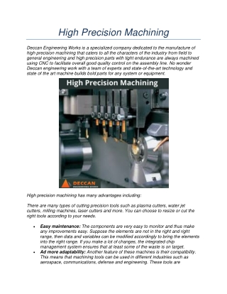 Benifits of High Precision Machining