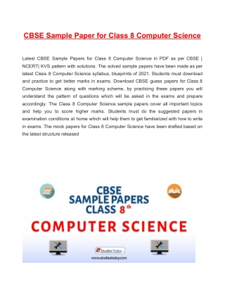 Download CBSE Sample Paper for Class 8 Computer Science with solution in PDF