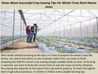 Know About Successful Crop Sowing Tips For Winter From Remi Hanna Jones