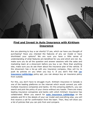 Find and Invest in Auto Insurance with Kirkham Insurance