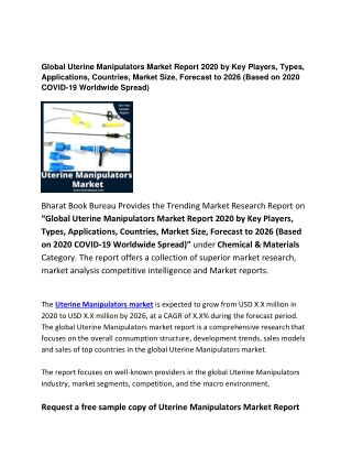 Global Uterine Manipulators Market Report 2020 Industry: Revenue, Segment and Key Trends Analysis to 2026