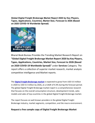 Global Digital Freight Brokerage Market Report 2020: by Key Players and Research Report 2026