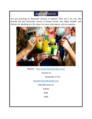 Bartender Hire Sydney | Bartender4you