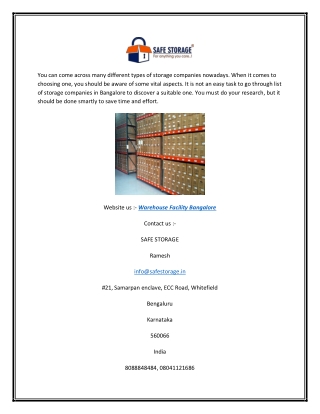 Warehouse and Document Storage Facility in Bangalore