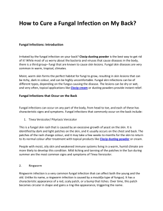 How to Cure a Fungal Infection on my Back?