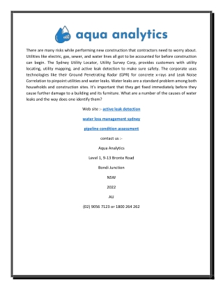 Non Revenue Water Reduction Sydney | Aquaanalytics.com.au