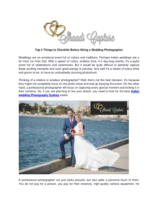 Top 5 Things to Checklist Before Hiring a Wedding Photographer