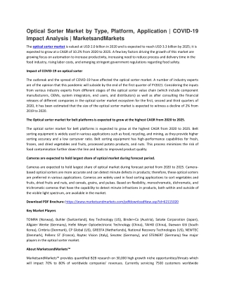 Optical Sorter Market by Type, Platform, Application | COVID-19 Impact Analysis | MarketsandMarkets