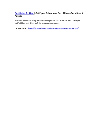 Best Driver for Hire | Get Expert Driver Near You - Alliance Recruitment Agency