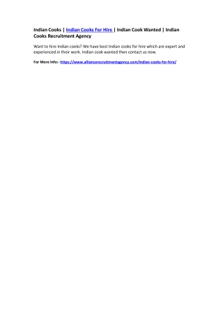 Indian Cooks | Indian Cooks For Hire | Indian Cook Wanted | Indian Cooks Recruitment Agency