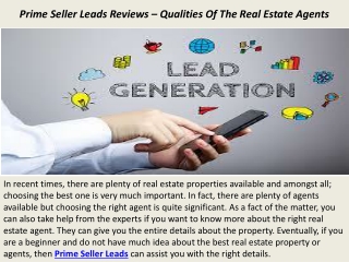 Prime Seller Leads Reviews – Qualities Of The Real Estate Agents