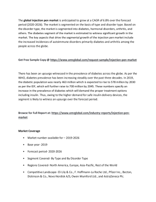 Global Injection Pen Market  Size, Segmentation, Share, Forecast, Analysis, Industry Report to 2020-2026