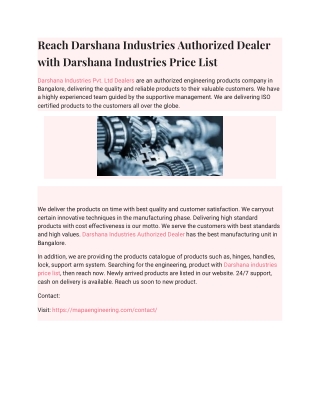 Reach Darshana Industries Authorized Dealer with Darshana Industries Price List