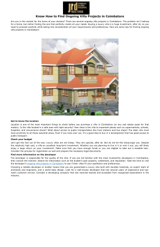 Know How to Find Ongoing Villa Projects in Coimbatore