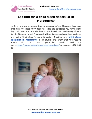 Looking for a child sleep specialist in Melbourne?