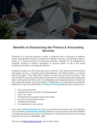 Benefits of Outsourcing the Finance & Accounting Services