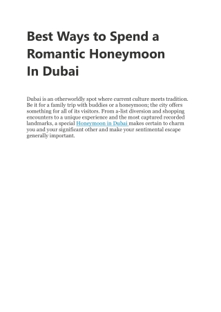 Best Ways to Spend a Romantic Honeymoon InDubai