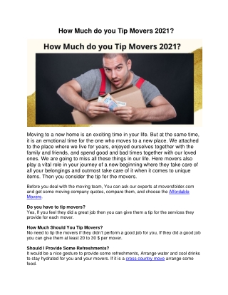 How Much do you Tip Movers 2021?