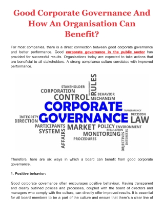 Good Corporate Governance And How An Organisation Can Benefit?