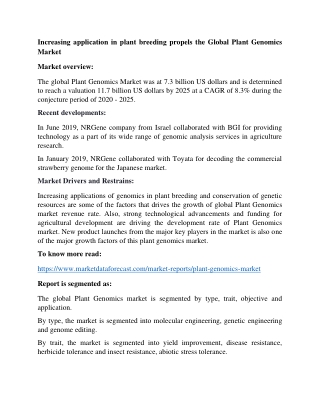 Plant Genomics Market Size and Growth Forecast Report 2020